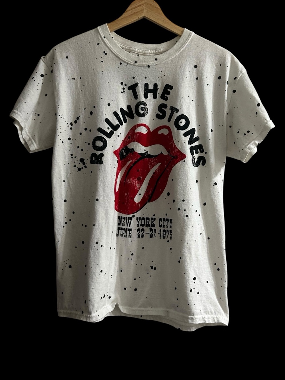 The Rolling Stones Tour Shirt White Splatter Band Tee New York City 1975 Medium